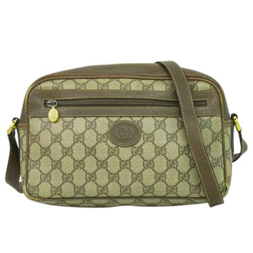 Gucci GG Supreme Pochette Shoulder Bag Canvas Leather Beige Brown